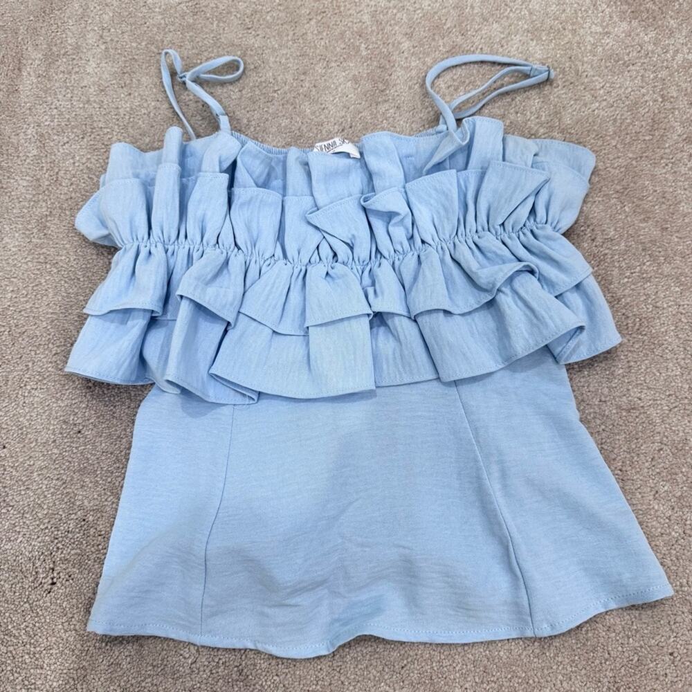 Sienna Sky Light Blue Ruffled top, size S